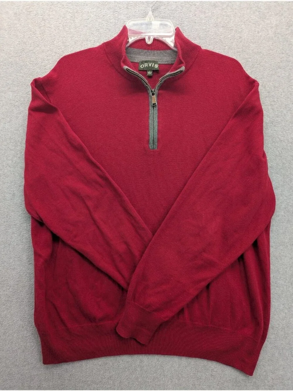 Orvis Sweater Mens Large Red 1/4 Zip Mock Neck Silk Cashmere Pullover Knit